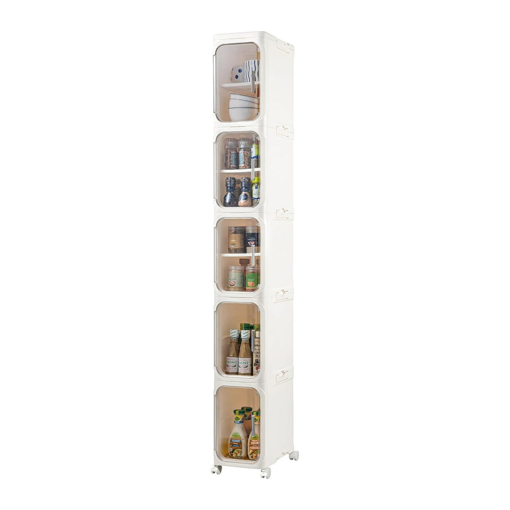 5-Tier Narrow Storage Cabinet Slim Bathroom Tall Skinny Organizer，Beige