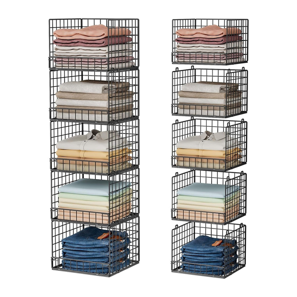5-Tier Stackable Closet Organizers and Storage Baskets, Closet Shelf Organize...