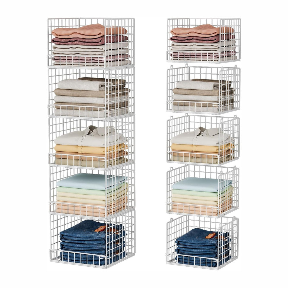 5-Tier Stackable Closet Organizers and Storage Baskets, Closet Shelf Organize...