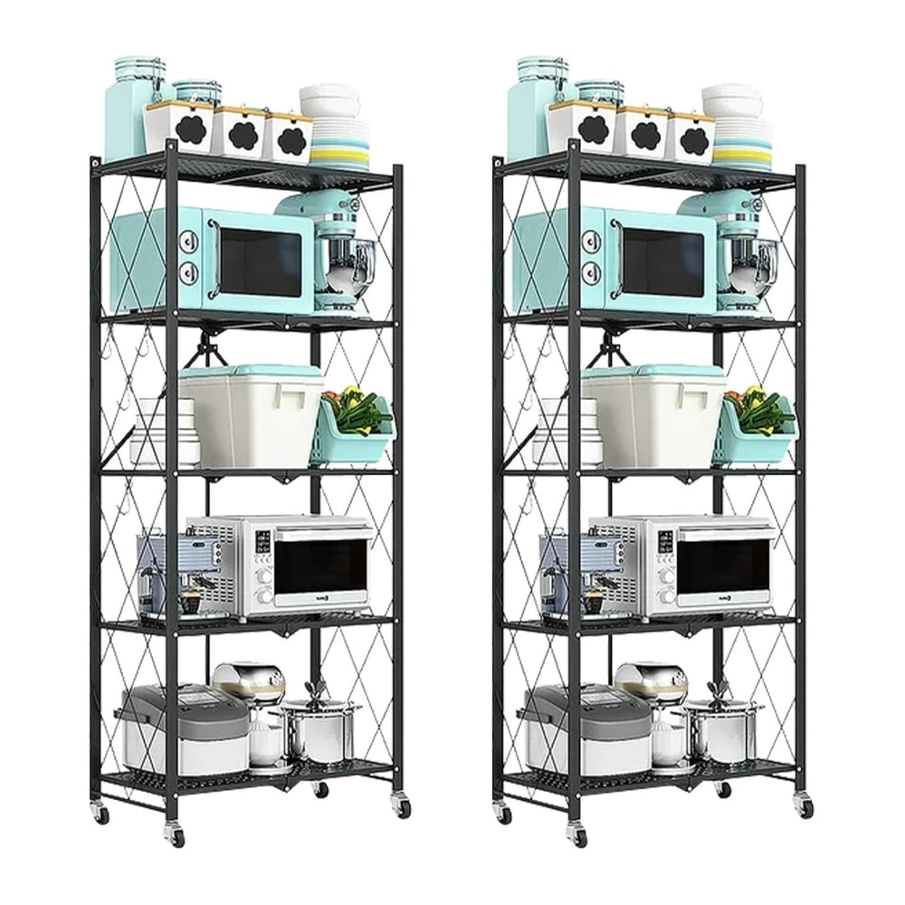 5-Tier Storage Rack Metal Shelving Unit with Wheels Wire Shelf, 2-Pack