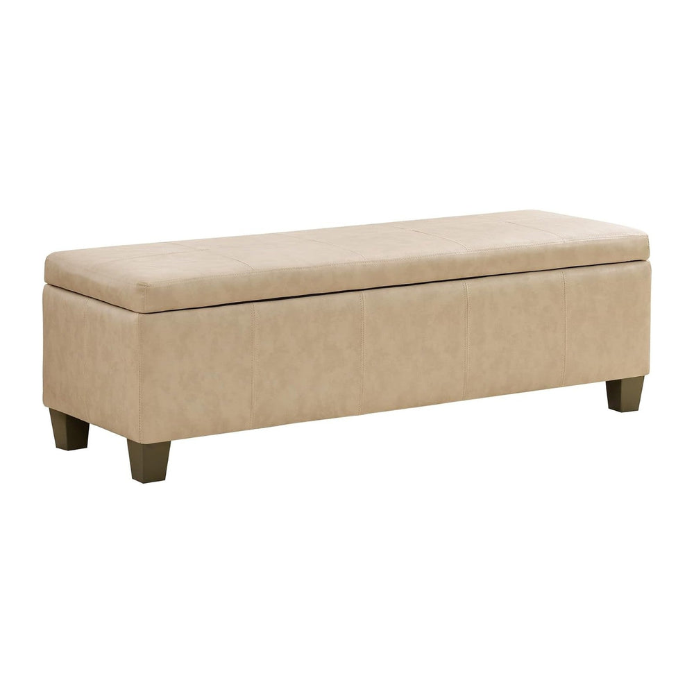 51 Inch Storage Ottoman, Storage Bench with Safety Hinge, Upholstered Synthet...