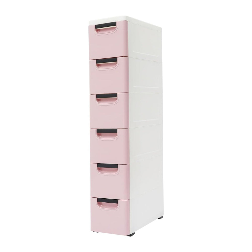 6 Drawers Narrow Slim Plastic Storage Cabinet,Storage Drawer with Wheels,6 Ti...