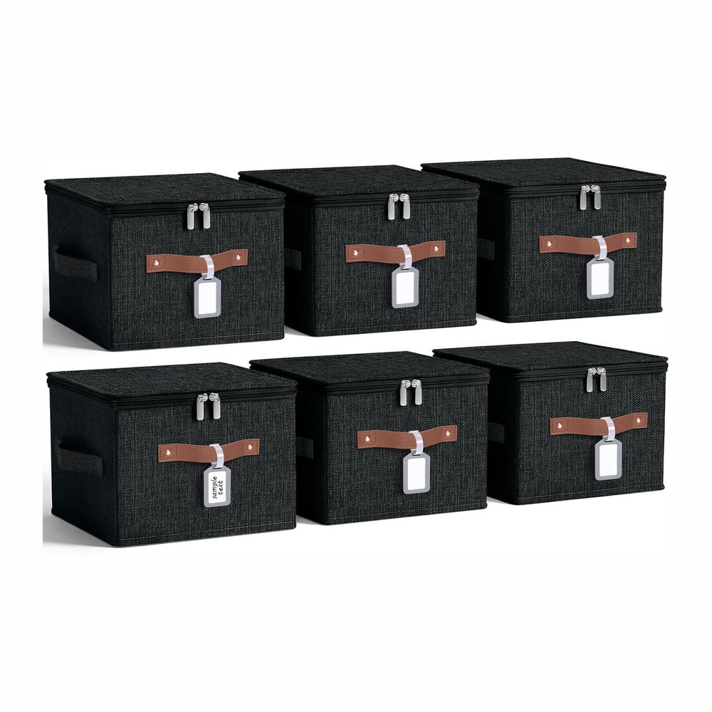 6 Pack Fabric Closet Storage Bins with Lids, 10×8×7 in, Black