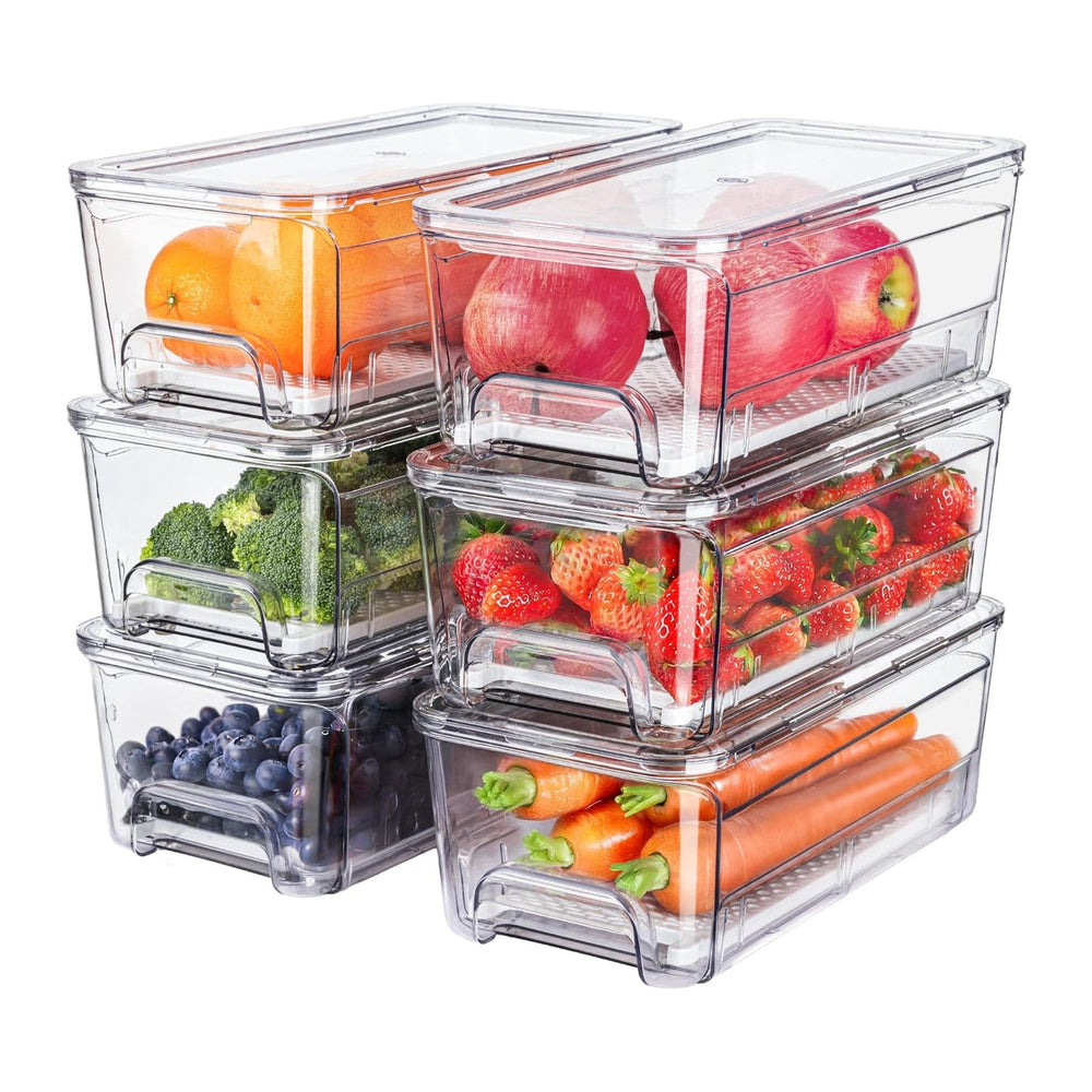 6-Pack Fridge Drawer Organizer, Pull-out Stackable Refrigerator Organizers an...