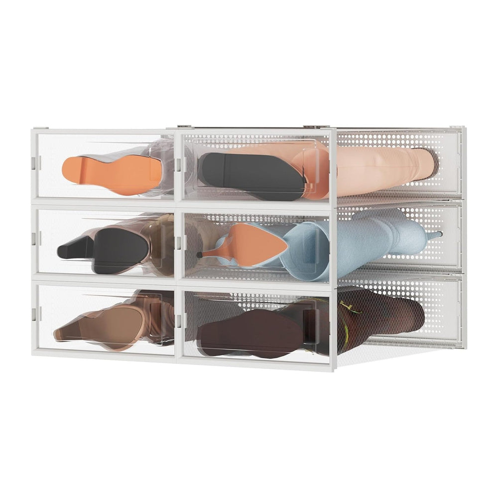 6 Pack Stackable Shoe Storage Boxes, Plastic Shoe Organizer Drawers Bins for ...