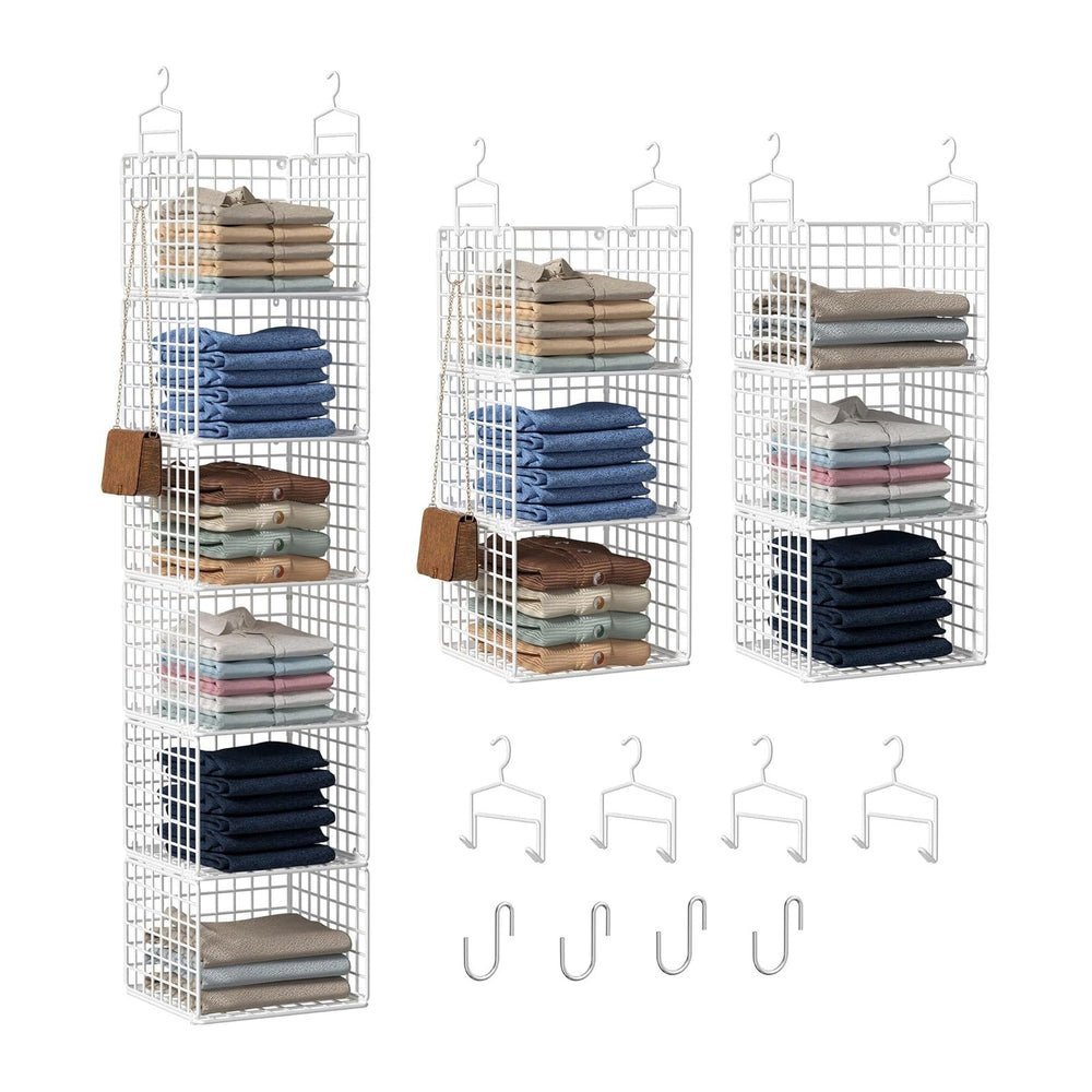 6 Tier Closet Hanging Organizer, Metal Closet Organizers and Storage with 4 H...