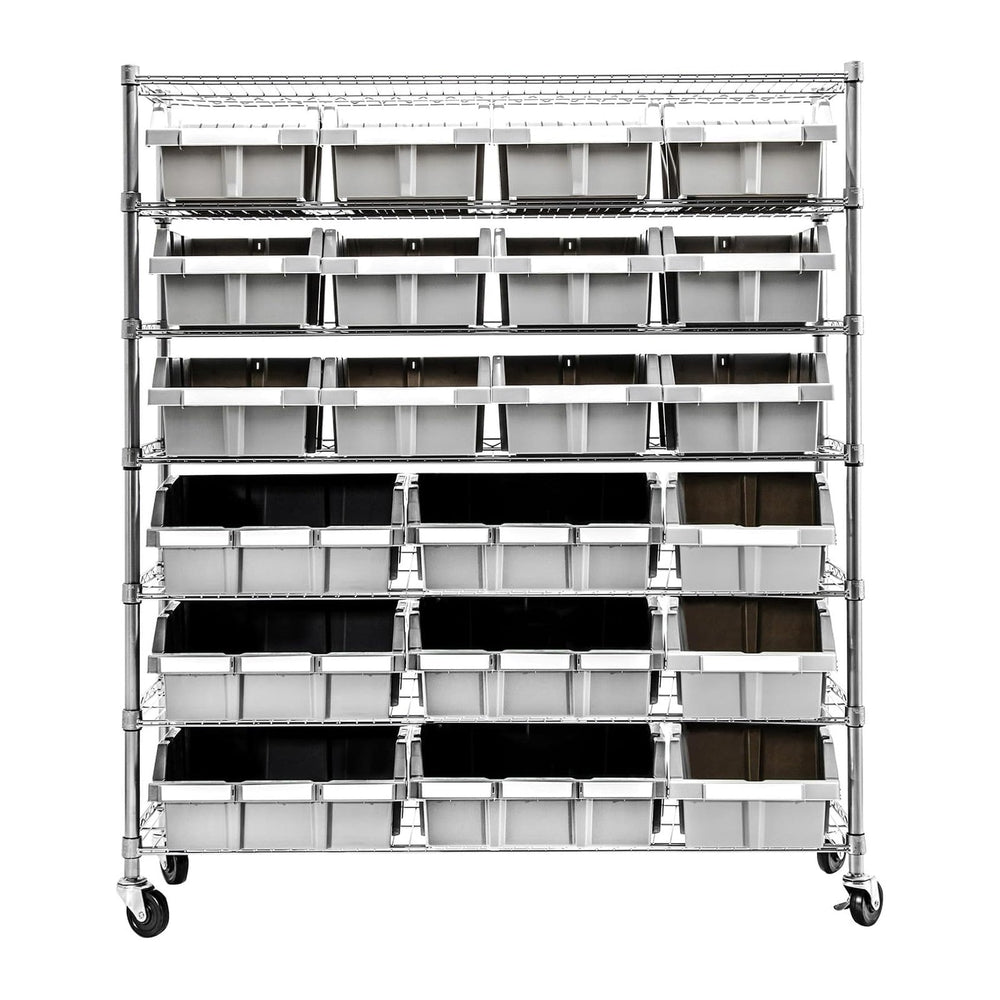 7-Tier NSF 21-Bin Steel Wire Shelving Rack, 48"W x 14"D x 56"H...
