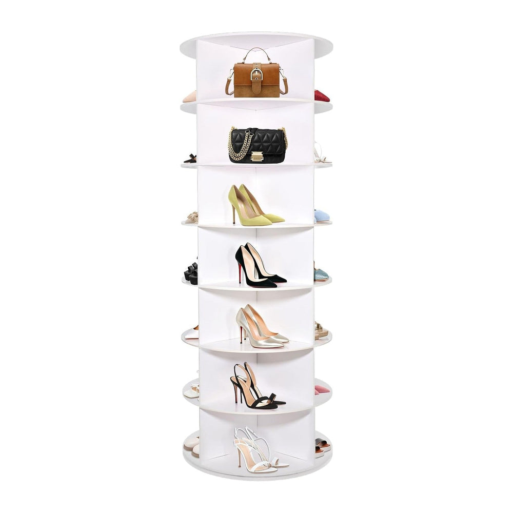 7 Tier Rotating Shoe Rack Tower, Revolving 360 Shoe Rack Storage Round Carous...
