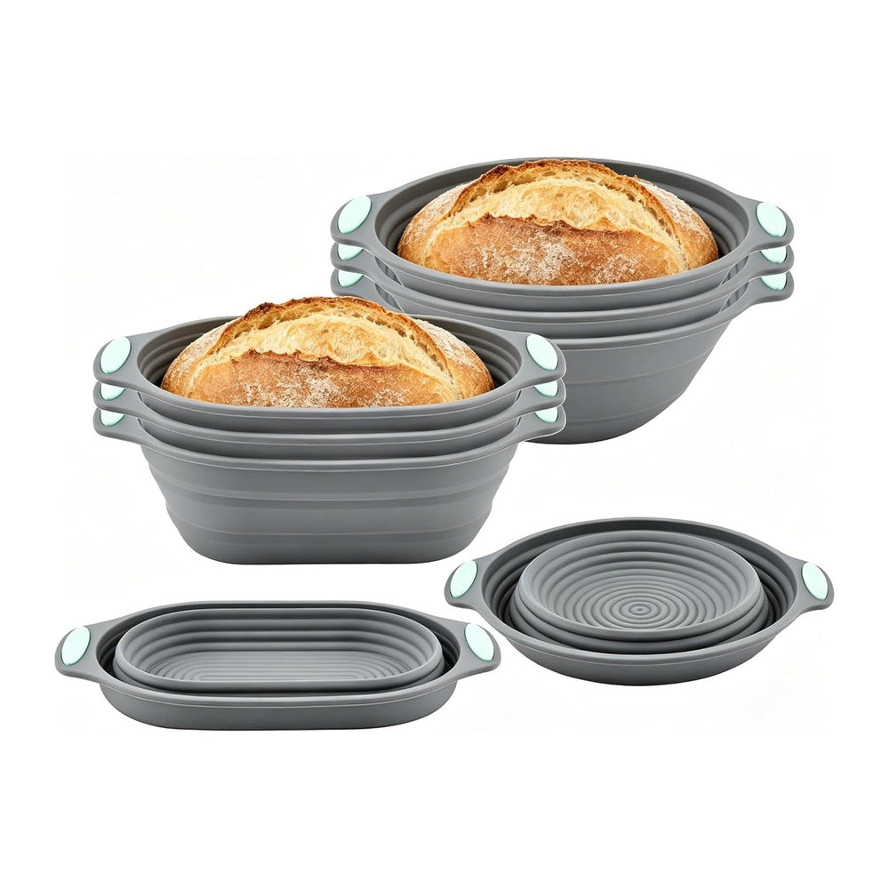 8 Pack Silicone Banneton Bread Proofing Basket, 10" Oval & 9" R...