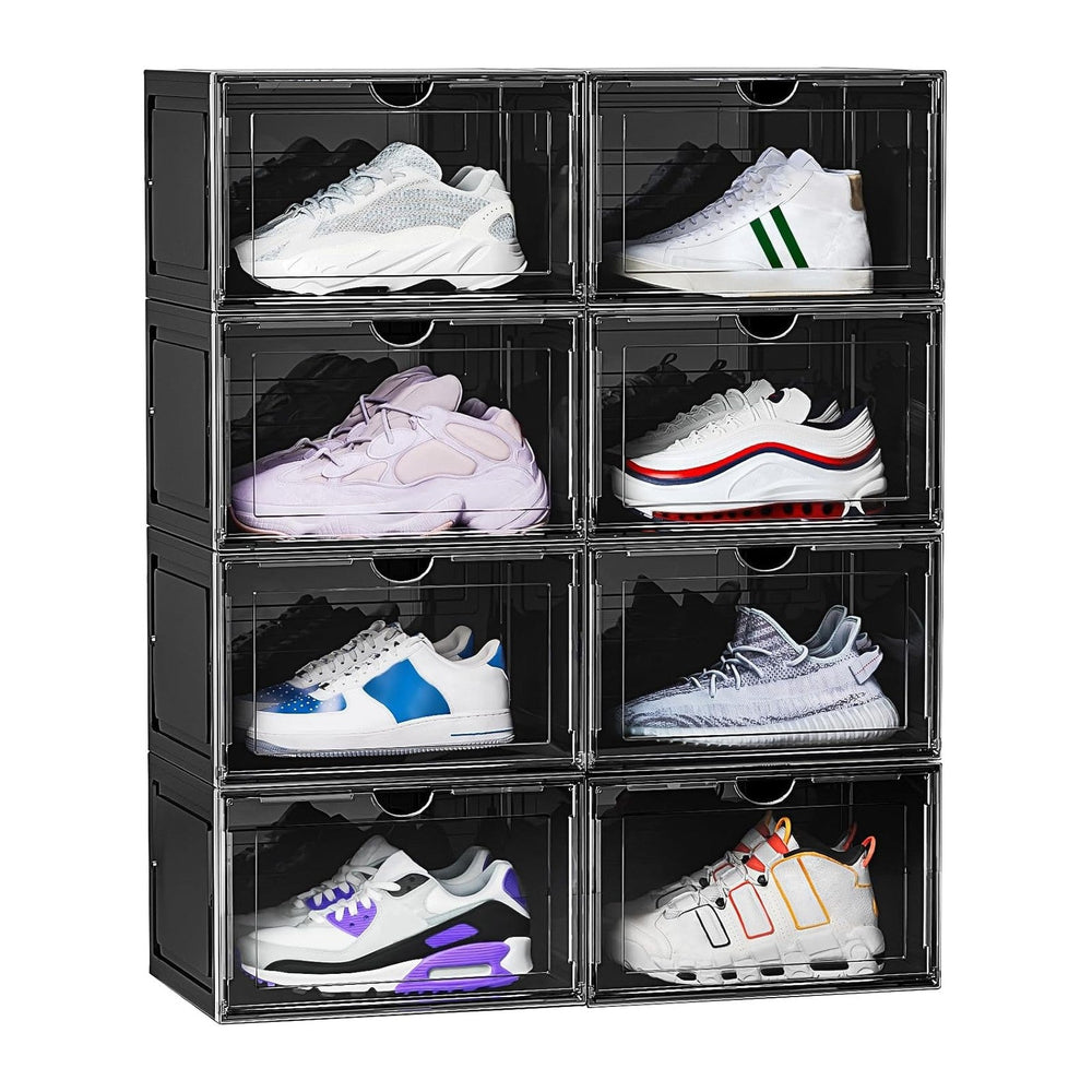 8 Pack XL Shoe Storage Box Organizer,Drop Side Large Shoe Boxes Clear Plastic...
