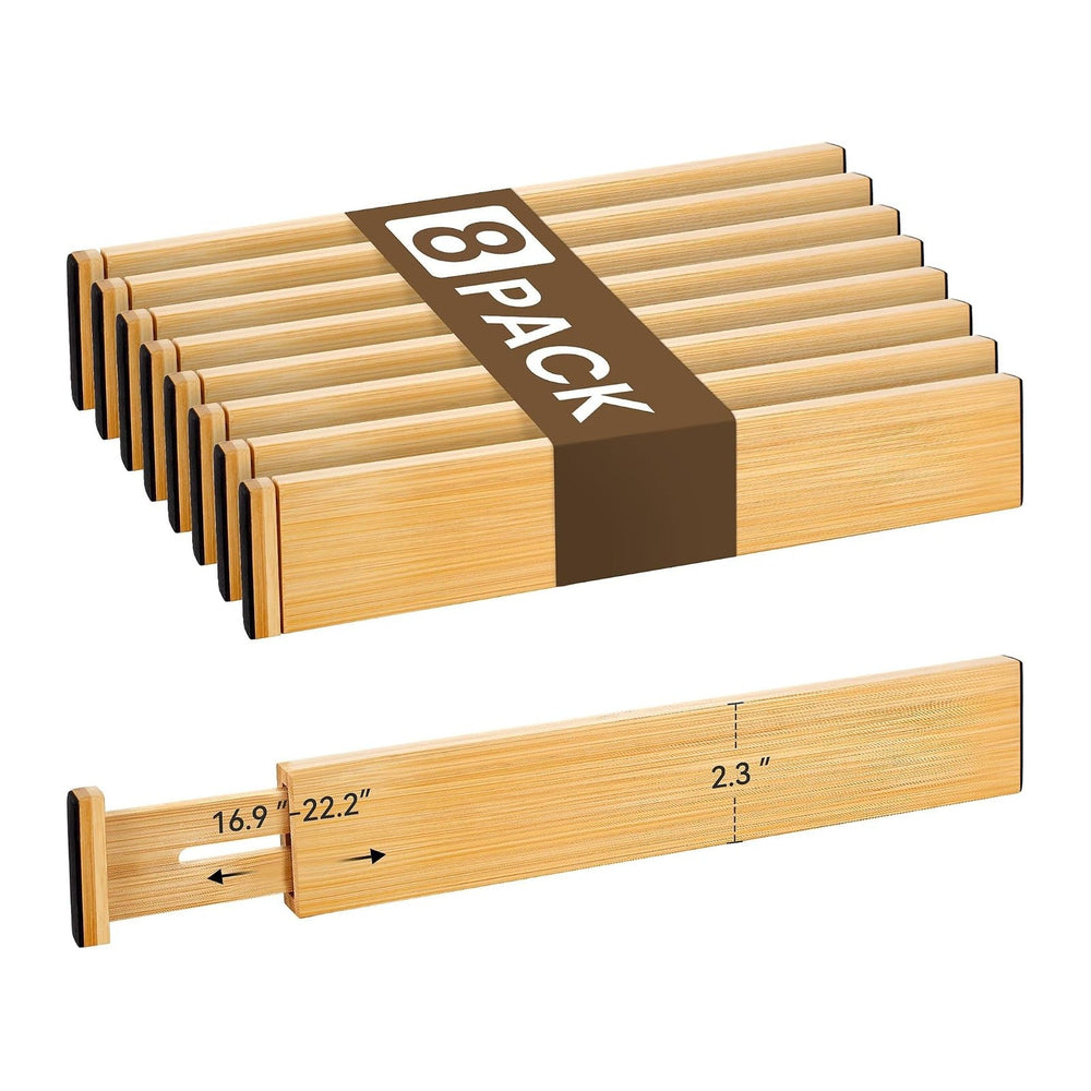 Adjustable Bamboo Drawer Dividers of 8, Expandable Organizers (16.9"-22....