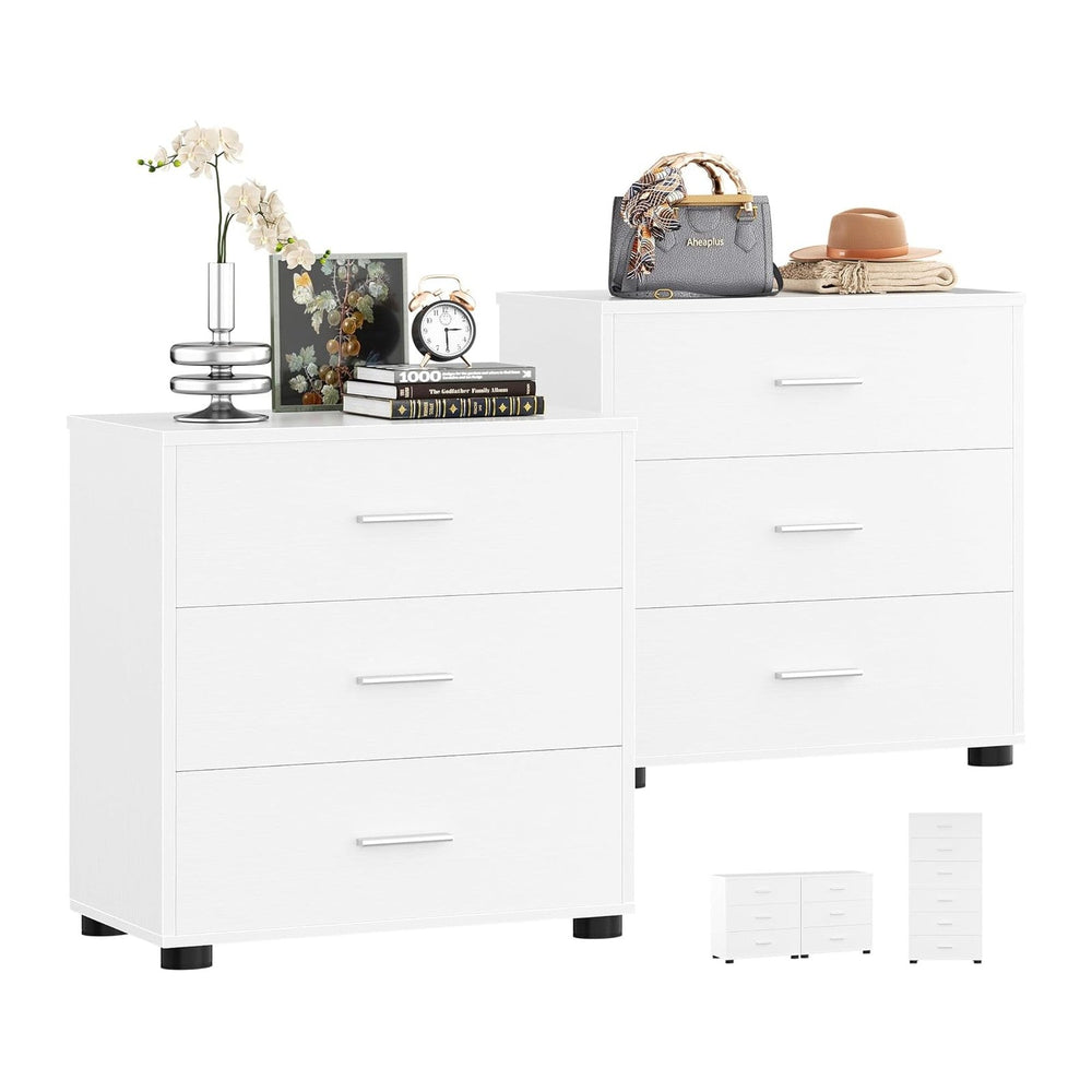 Aheaplus Closet Drawers Set of 2, Wood Closet Organizers and Storage, White