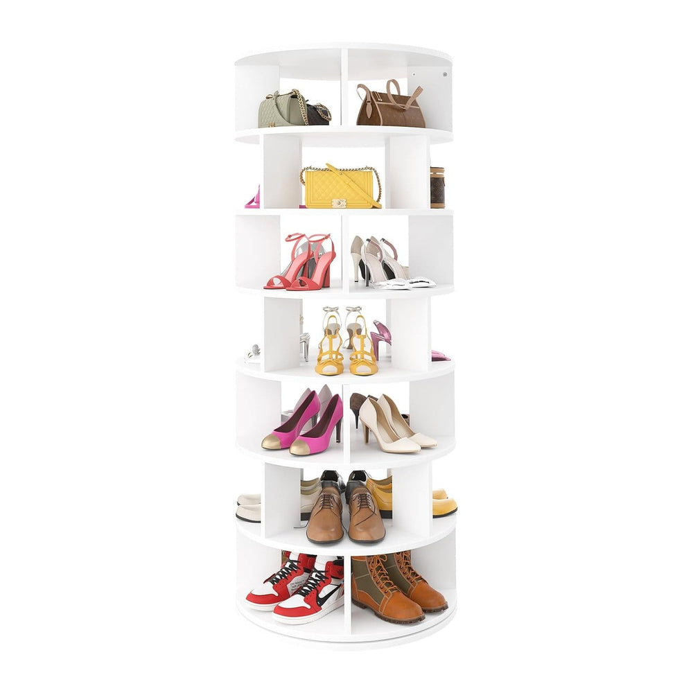 Aheaplus Rotating Shoe Rack Tower, 7-Tier Spinning Shoe Rack 360 Revolving Sh...