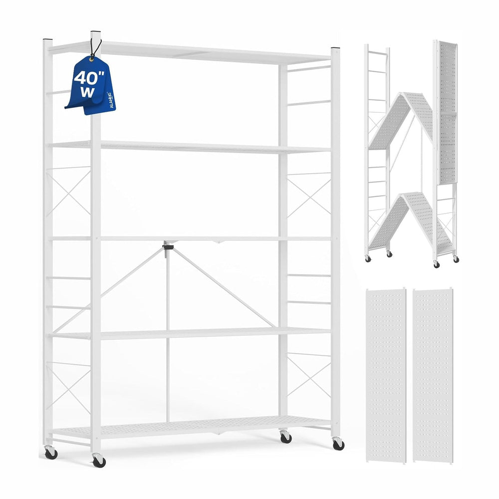 ALANNG 40" W Foldable 5-Tier Storage Shelves on Wheels Adjustable