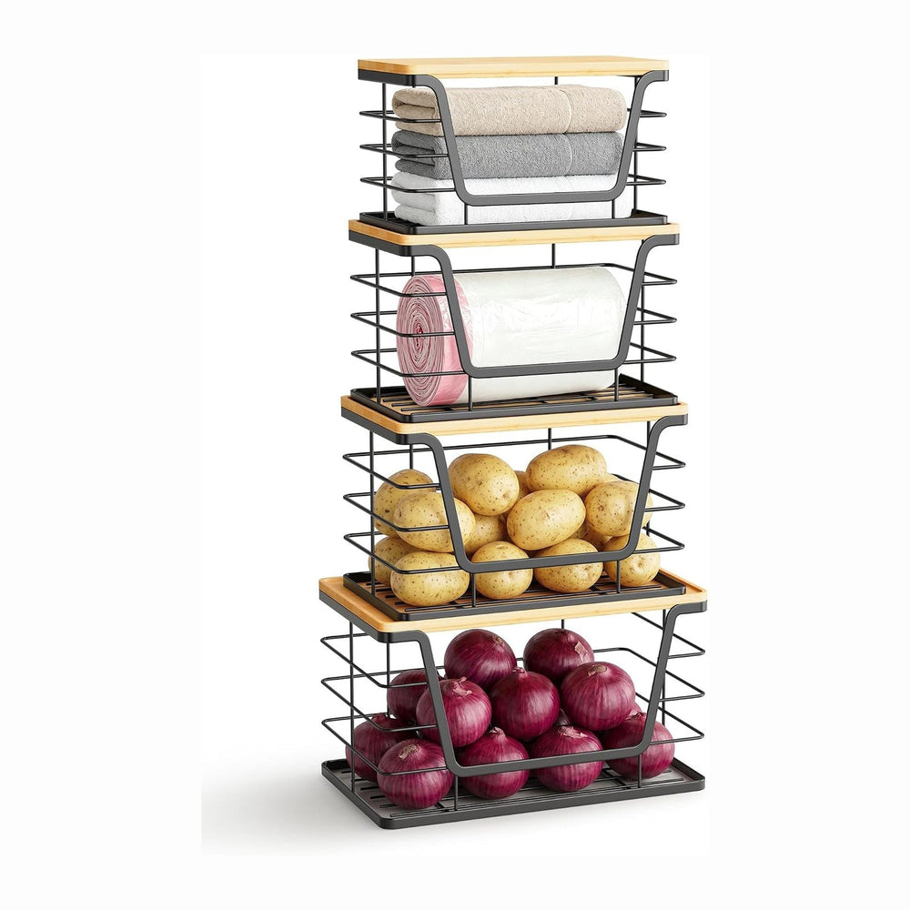 ALOCEO 4 Pack Stackable Storage Bins with Lids, Stainless Steel Trash Bag Dis...