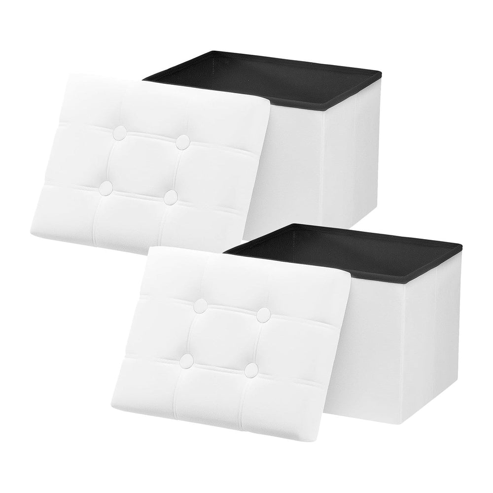 AmasSmile Ottoman with Storage,Folding Chest,17" Velvet,White 2 Pack