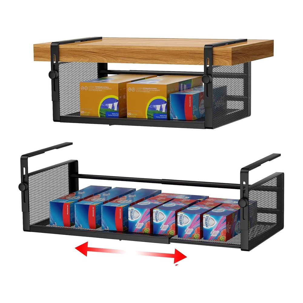 AmonHouseware 2Pack Expandable Under Shelf Storage Basket Organizer,Black