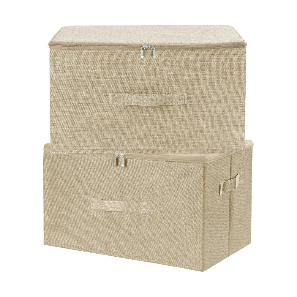 ANMINY Fabric Storage Bins with Zipper Lids, 18"x14"x10", Beig...