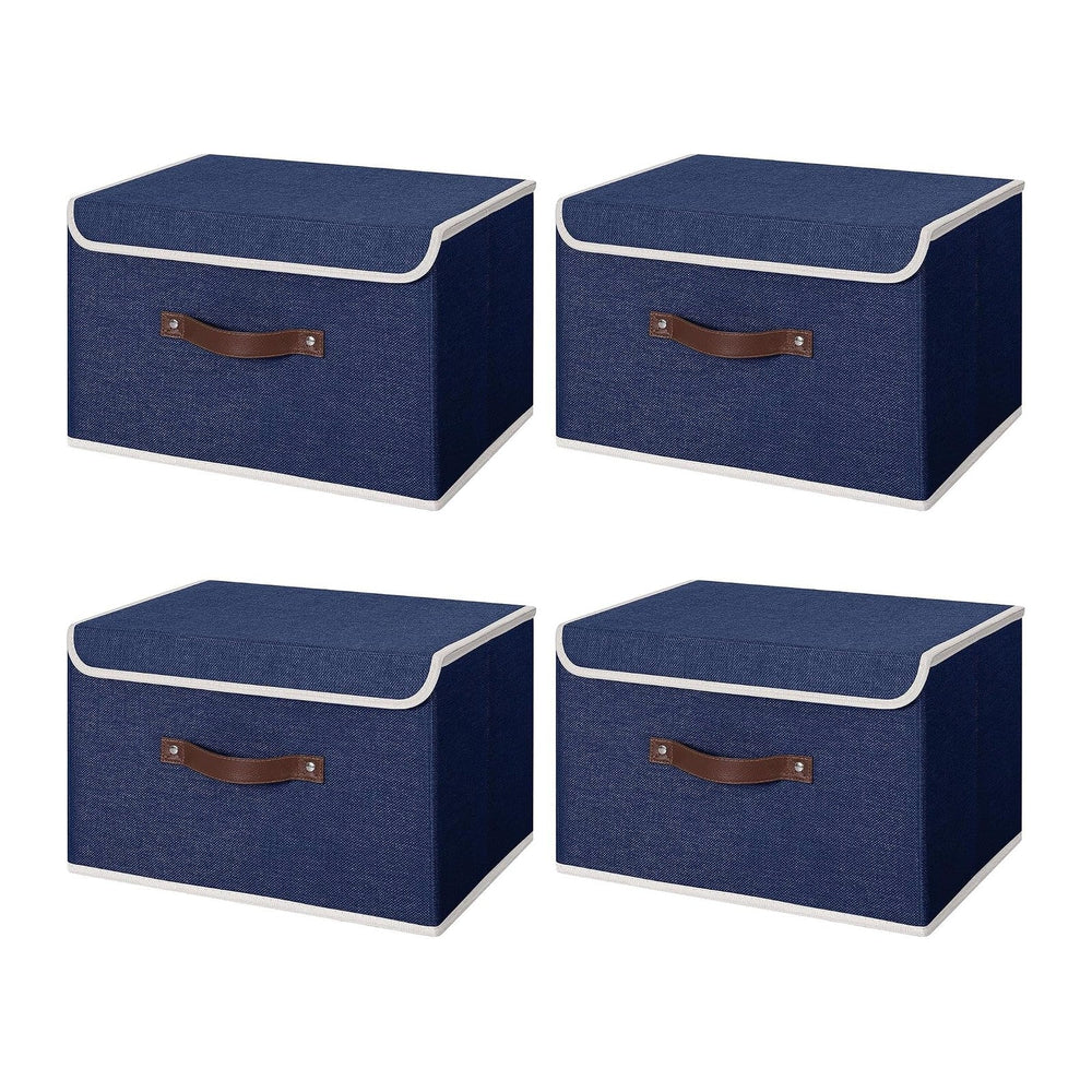 ANMINY Fabric Storage Box Bins with Lids, Blue, 13"x9"x7.9", 4...
