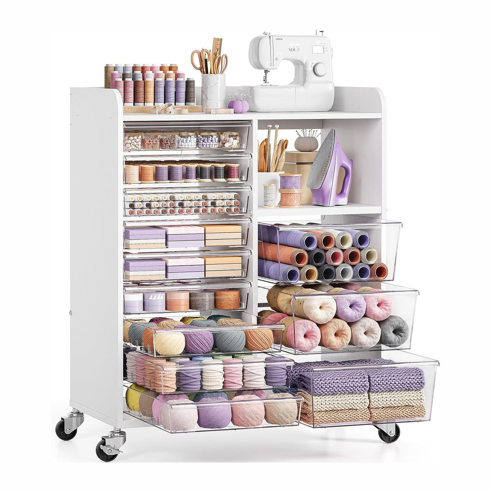 APEXCHASER 12-Drawer Storage Cabinet with Wooden Top and Open Shelf, White