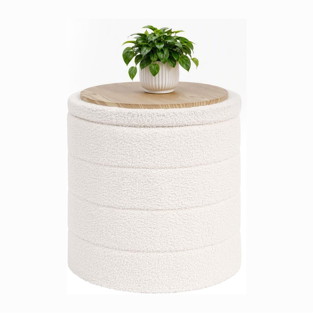 B FSOBEIIALEO Folding Storage Ottoman, Round Sherpa Ottomans, Cream White