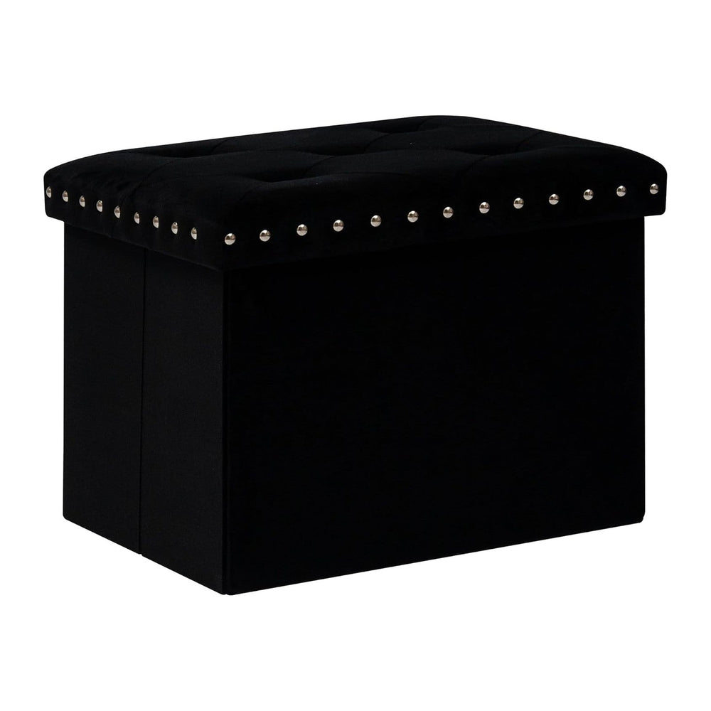B FSOBEIIALEO Storage Ottoman Cube, 16.5" Velvet Folding Ottoman, Black