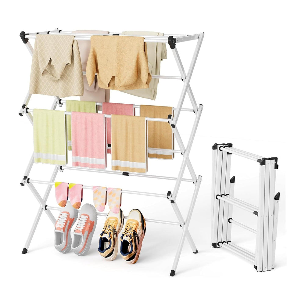 BAKON Space Saving Foldable Clothes Drying Rack, Extendable Rustproof Laundry...