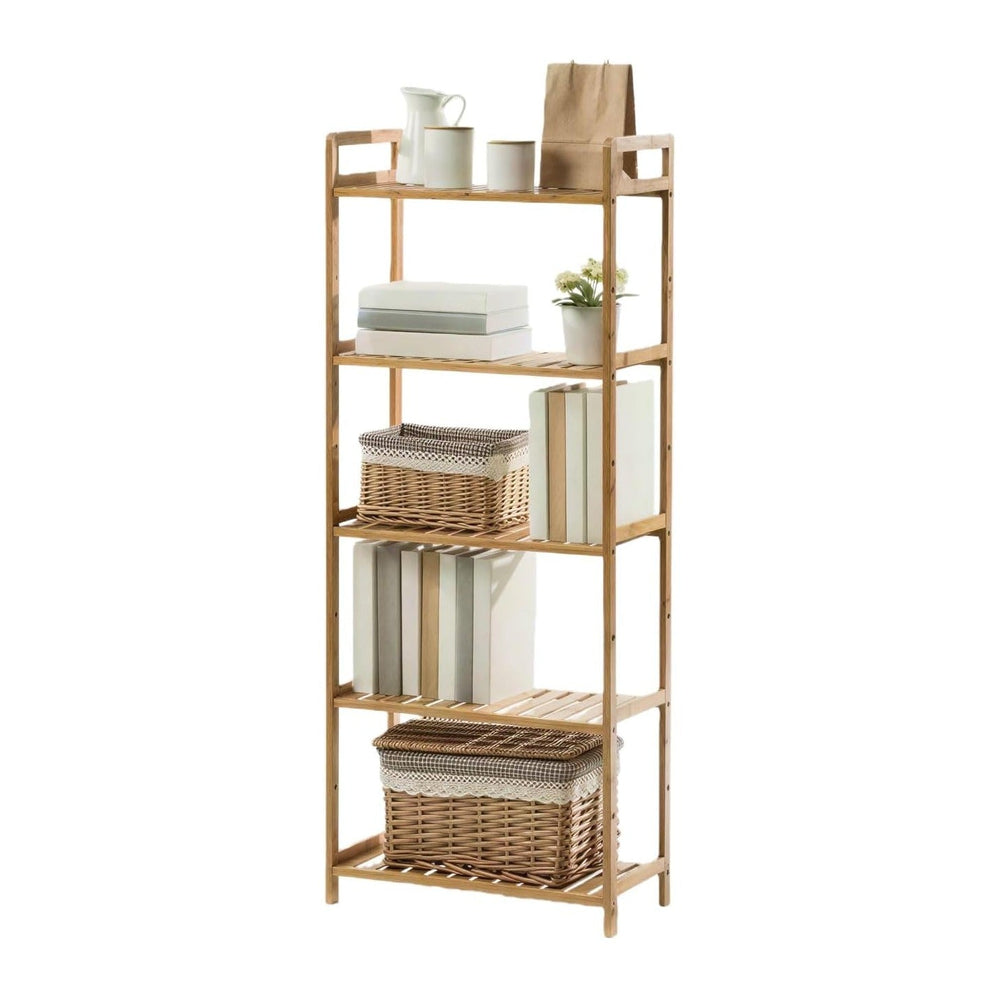 Bamboo Bathroom Shelf Organizer, 5 Tier Wooden Bathroom Rack with Adjustable ...