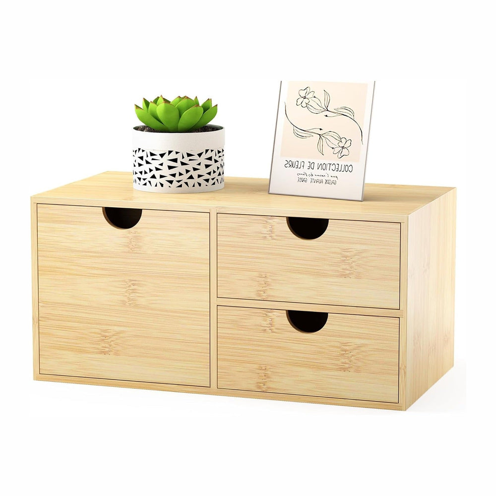 Bamboo Desk Organizer with Drawers, Desktop Storage Box for Office Supplies
