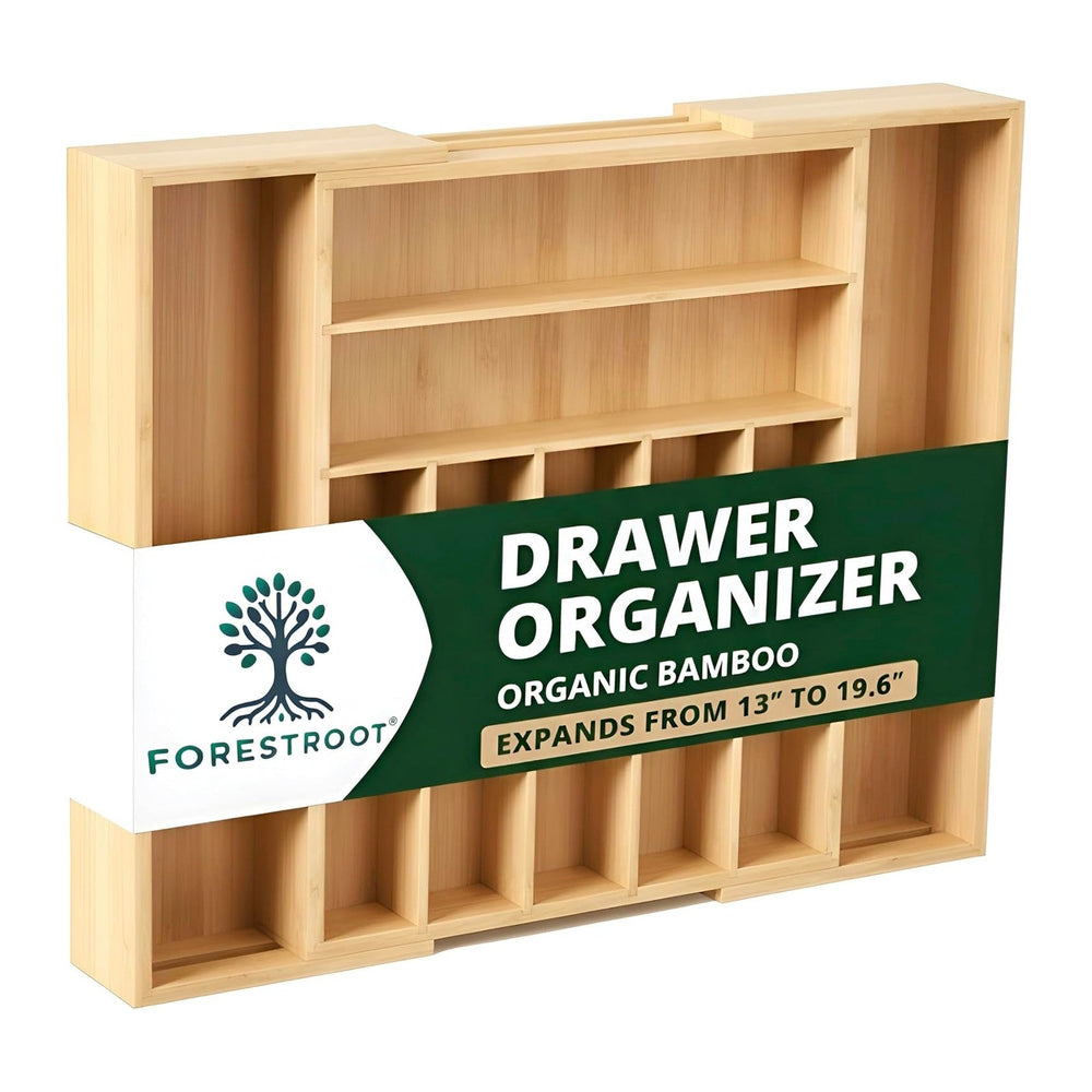 Bamboo Drawer Organizer – Expandable 9 Slot Silverware & Utensil Tray for...