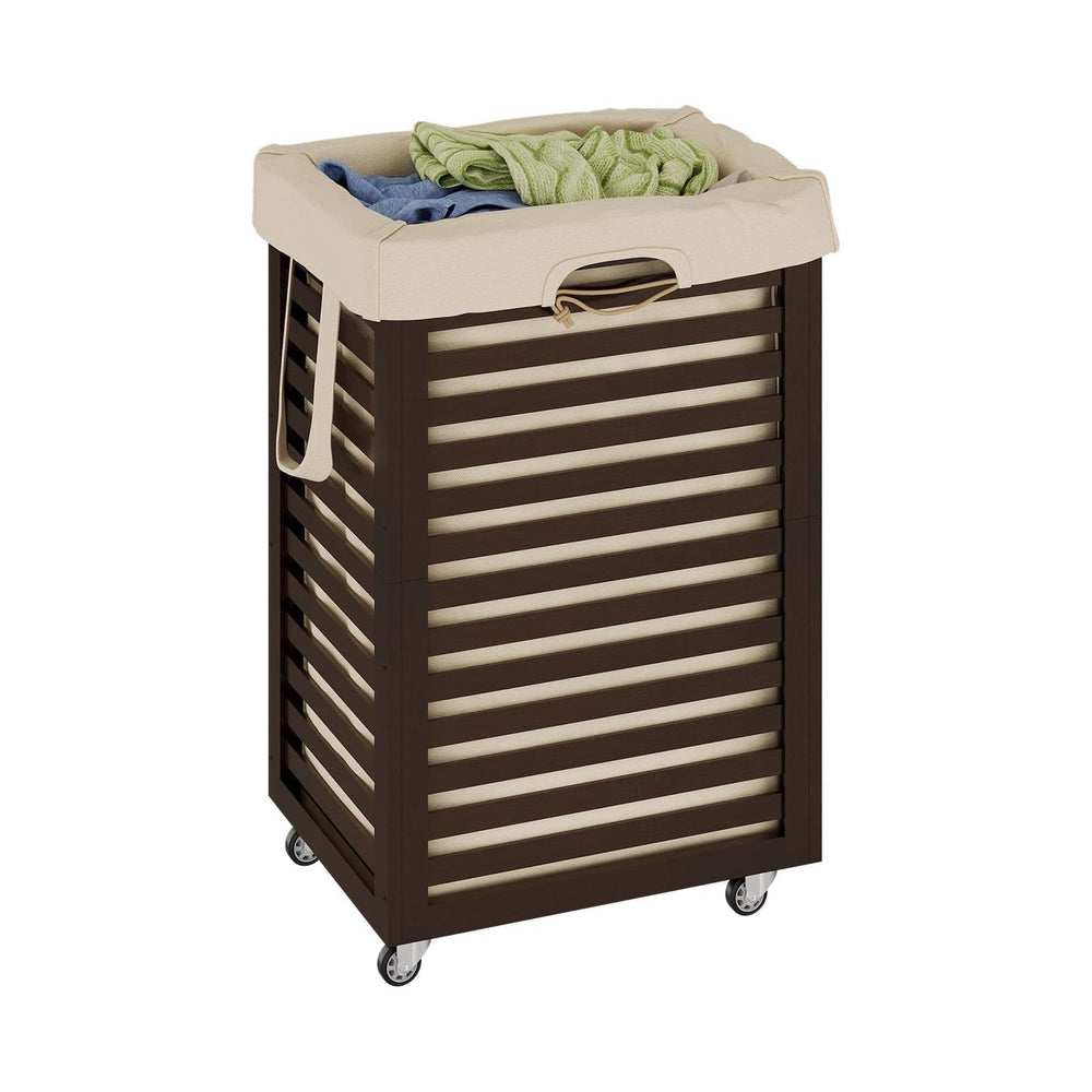 Bamboo Rolling Laundry Hamper 85L Clothes Storage Pin with Removable Liner