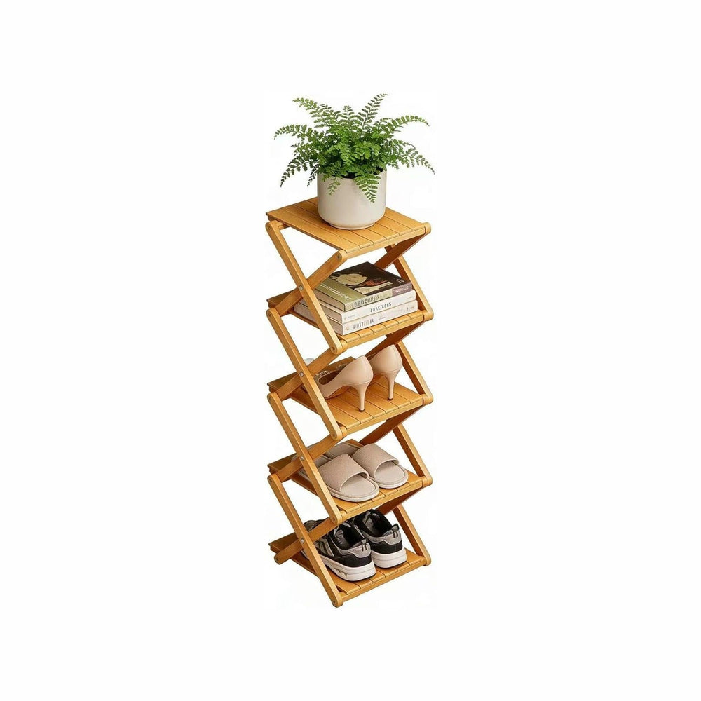 Bamboo Shoe Rack - No Assembly Required, Tall Narrow Foldable Shoe Organizer,...