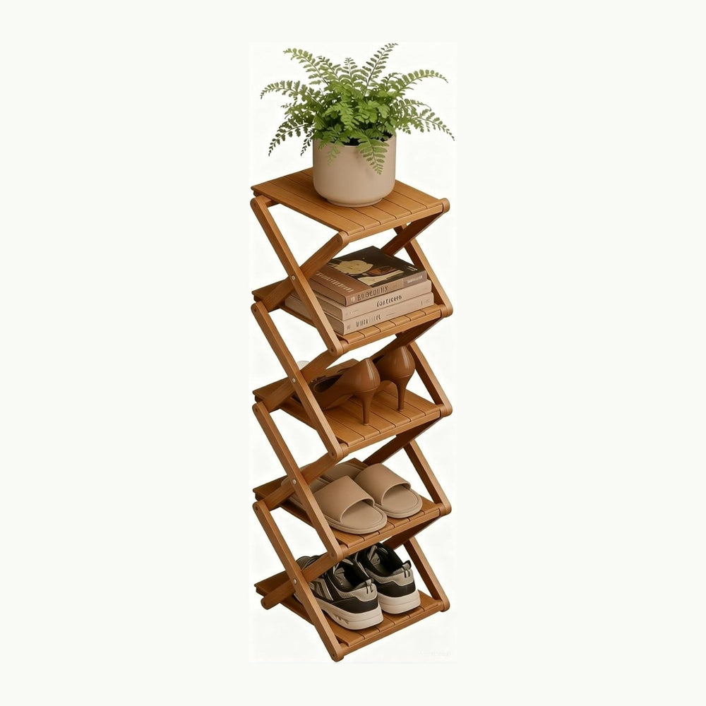 Bamboo Shoe Rack - No Assembly Required, Tall Narrow Foldable Shoe Organizer,...