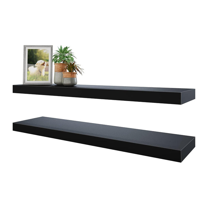 BAMEOS Floating Shelves, 31W x 8D Wall Mounted Display Shelves with Invisible Brackets, Set of 2 | Lightweight Décor Shelf for Bedroom, Living Room, Bathroom & Entryway Black