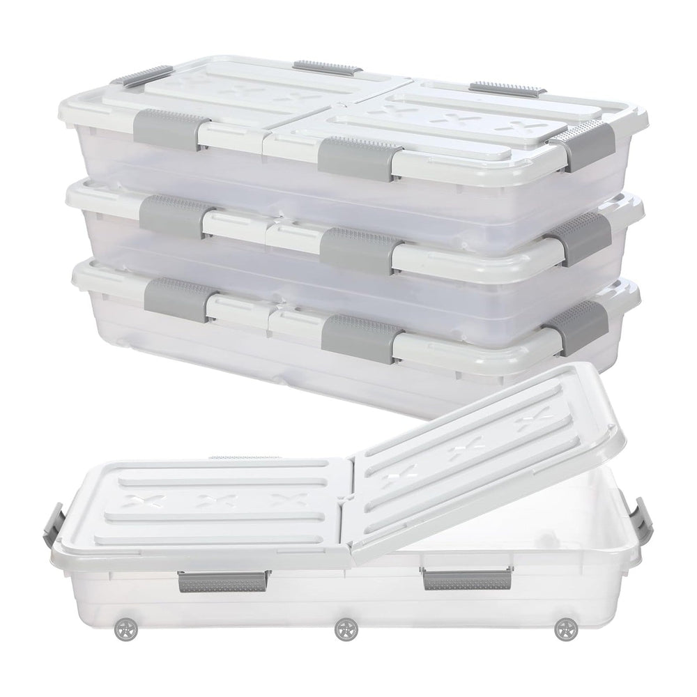 Beeveer 4 Pcs Plastic Under Bed Storage Container 31.5x15.8x5.2inch, White