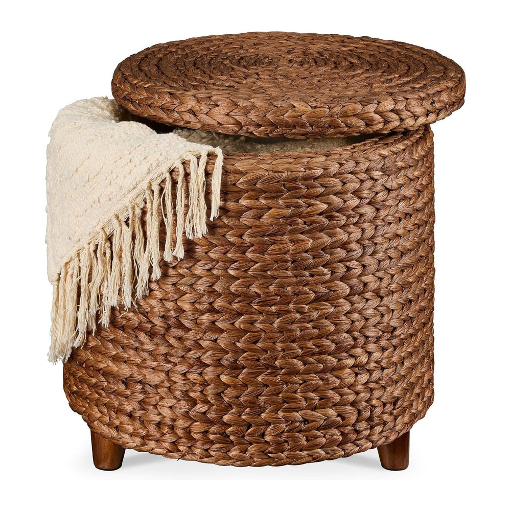 Best Choice Products 17" Round Storage Ottoman W/Lid, Handwoven Water Hy...