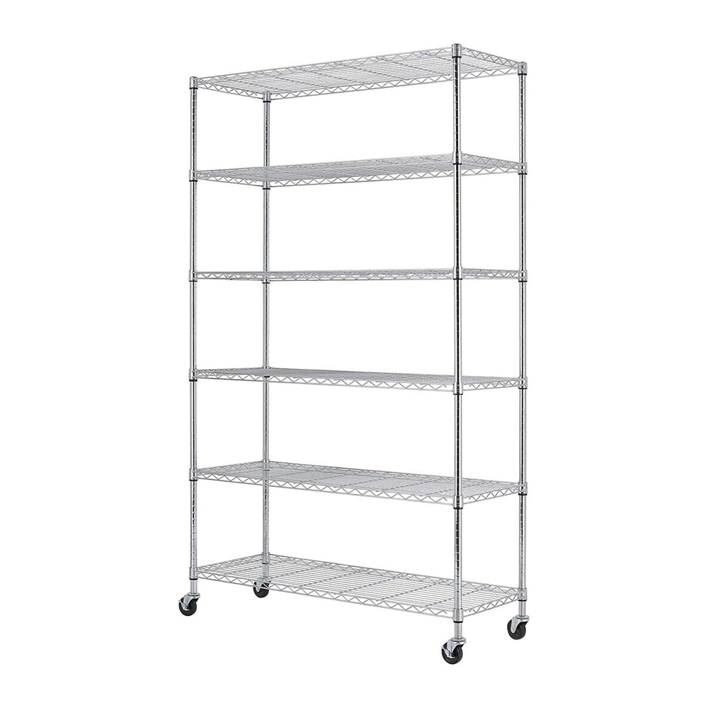 BestOffice | 6-Tier Wire Storage Shelves with Wheels | 18x45x82 | Chrome | Ad...