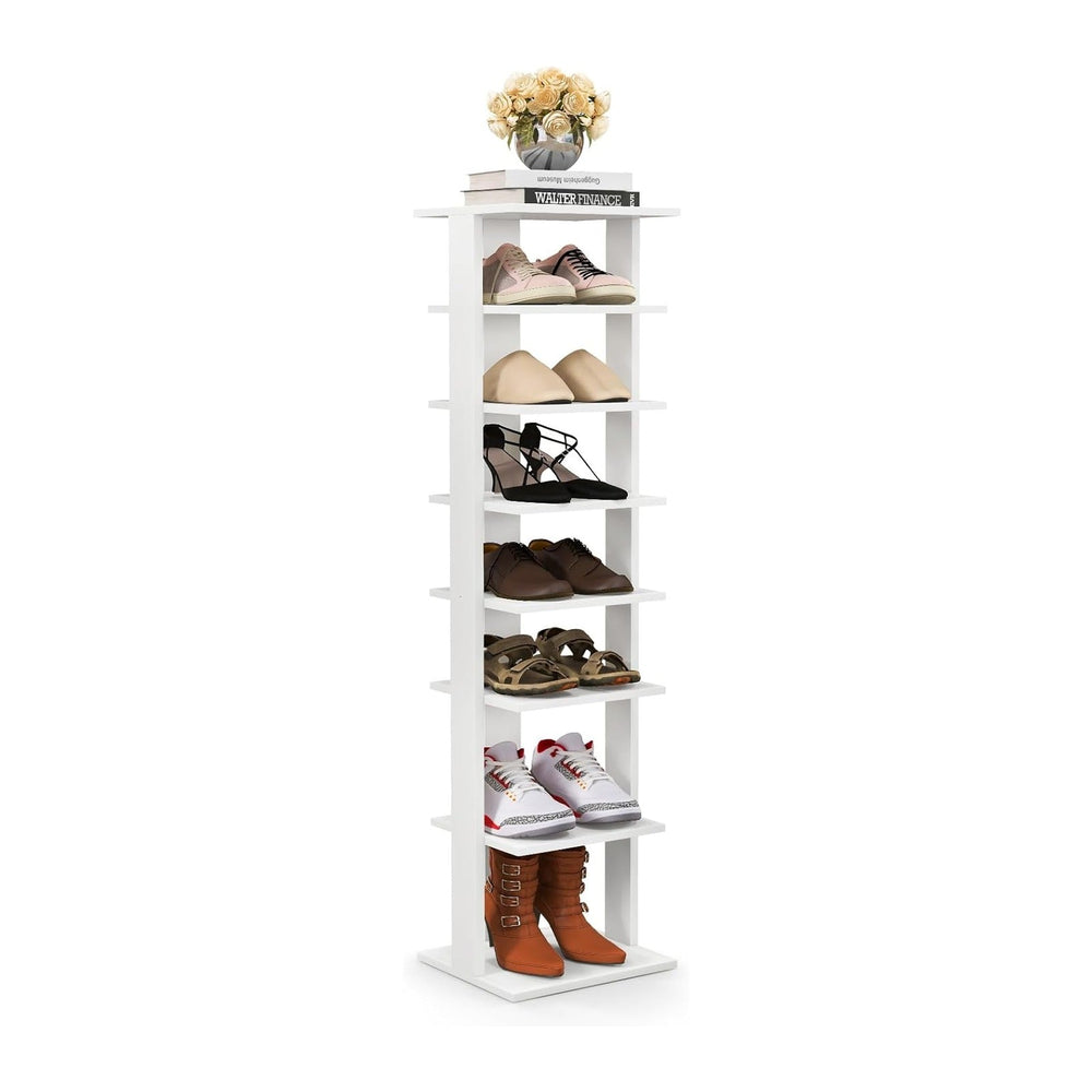 BETTARY 8 Tier Vertical Shoe Rack, Narrow Wooden Corner Shoe Organizer for Sm...