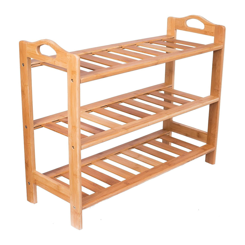 BIRDROCK HOME 3 Tier Free Standing Shoe Rack with Handles | Bamboo | Wood | C...