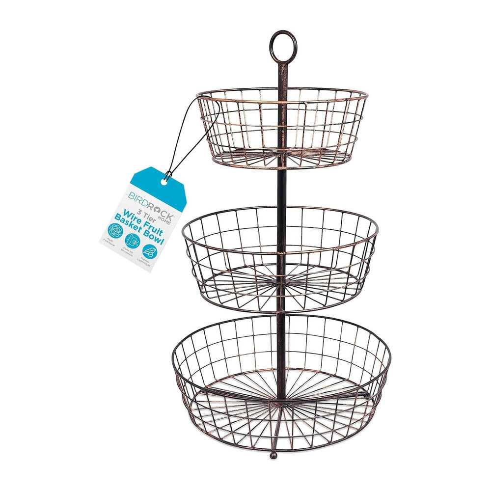BIRDROCK HOME 3 Tier Wire Fruit Basket | Round Metal Standing Baskets | Fruit...