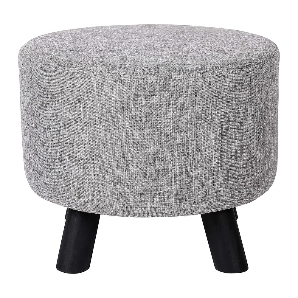 BIRDROCK HOME Grey Linen Foot Stool Ottoman – Soft Compact Round Padded Seat ...