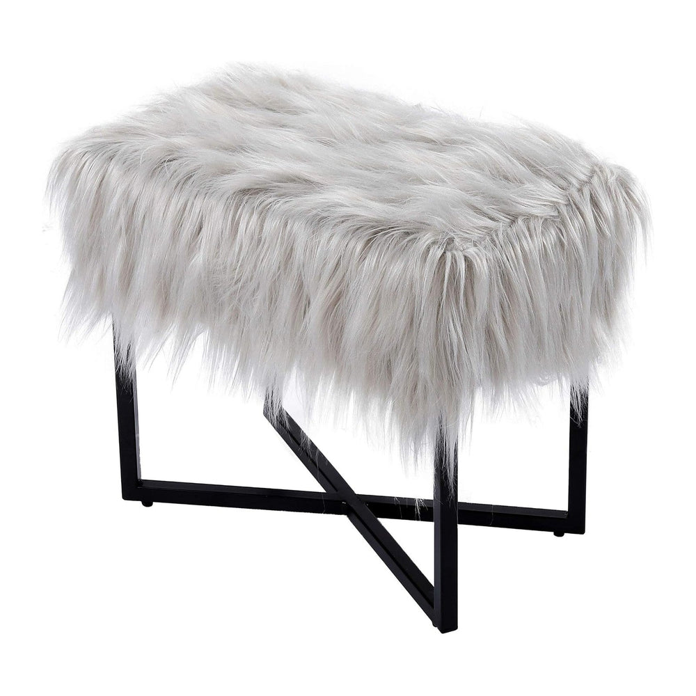 BIRDROCK HOME Rectangular Faux Fur Vanity Foot Stool Ottoman with Metal Legs ...