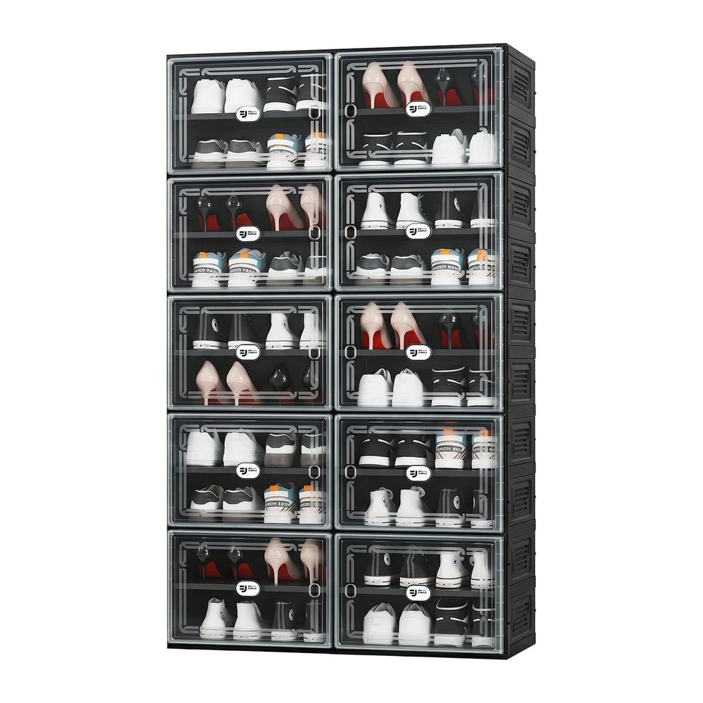 Black Shoe Storage Cabinet for 40 Pairs with Magnetic Clear Doors