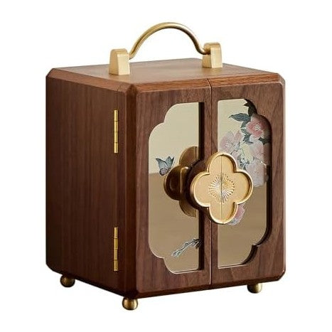 Black Walnut Jewelry Organizer, Wooden Jewelry Box with Gold Handle