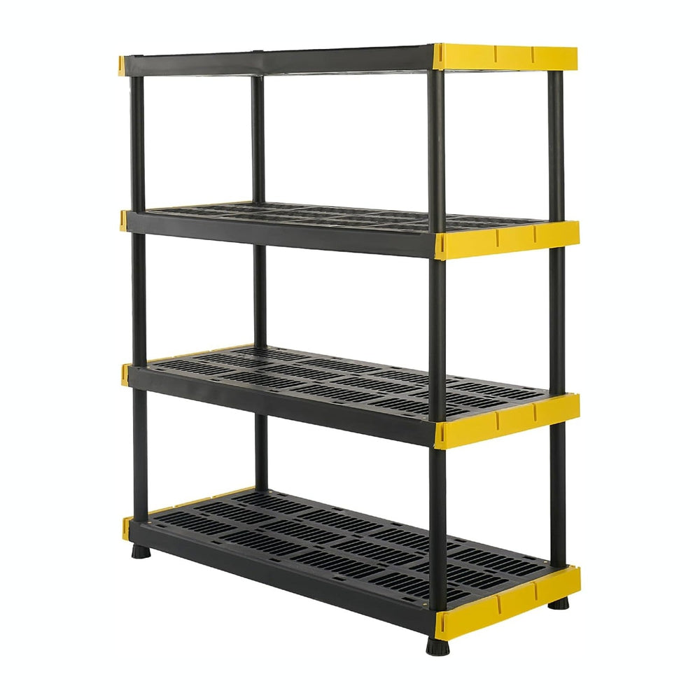 BLACK & YELLOW, 4-Tier Heavy Duty Plastic Storage Shelving Unit, 200lbs/s...