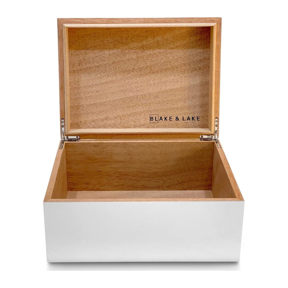 Blake & Lake Large Wooden Keepsake Box - White, Hinged Lid - Decorative S...