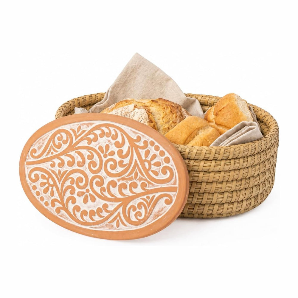 Bread Warmer Basket with Stone, Bread Basket for Serving Rolls & Sourdoug...