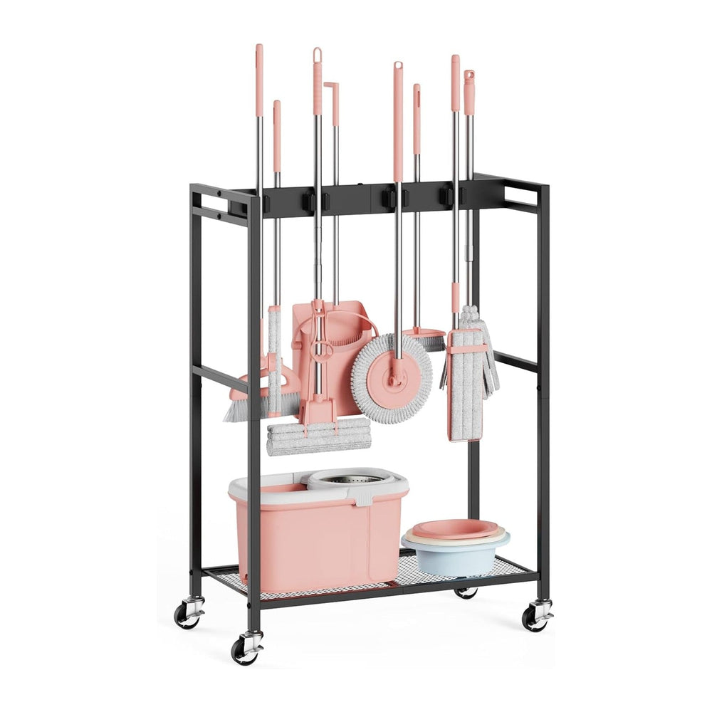 Broom and Mop Holder, MUNNAR Broom Closet Storage Cabinet, Cleaning Cart with...