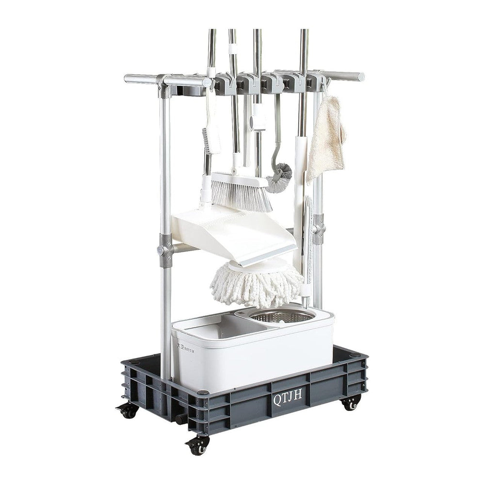 Broom mop holder cleaning supplies organizer janitorial carts on wheels