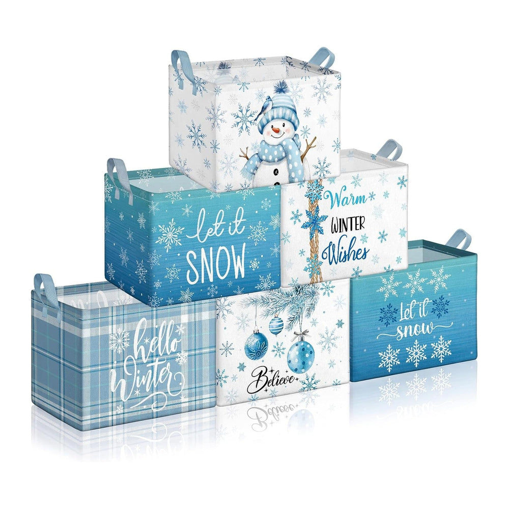Bucherry 6 Pack Winter Storage Baskets, Snowflake Collapsible Canvas Bins